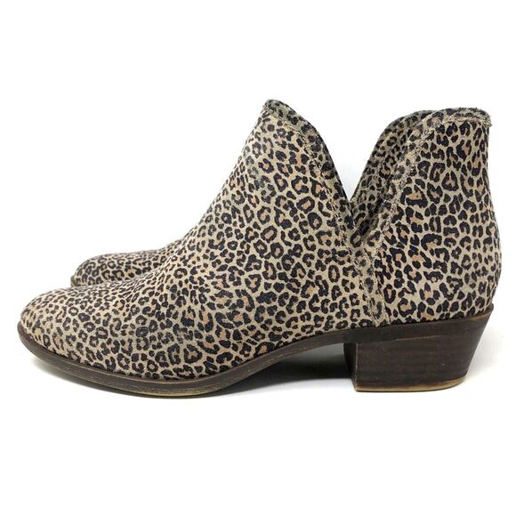 Lucky Brand Baley2 Ankle Boots Women's Size 8 Leopard Suede Leather Booties Chic - Picture 1 of 15